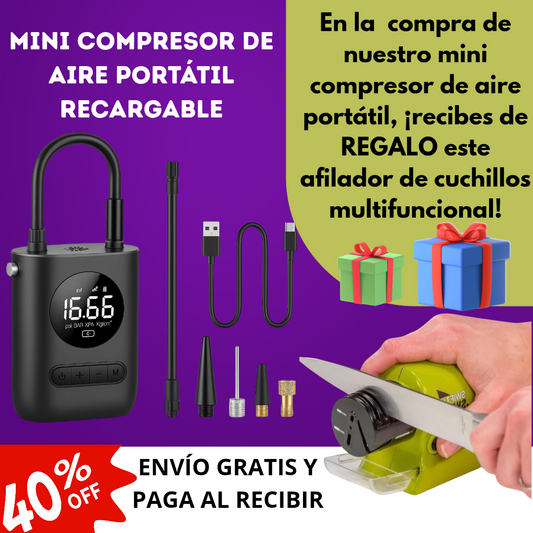 Mini Compresor de Aire Portátil Recargable Incluye GRATIS  Afilador Eléctrico multifuncional.