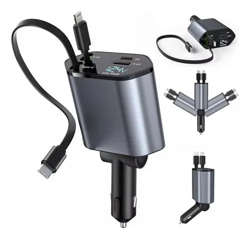 Cargador de celular para Automovil 4 en 1 UltraDragon Compatible con Android iPhone y tablet